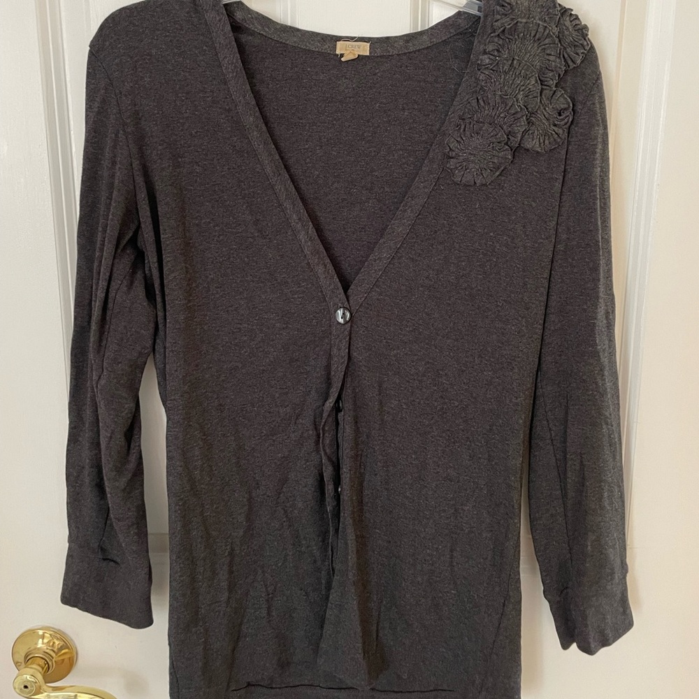 J Crew Cardigan with Flower Detail - Heather Grey, size M